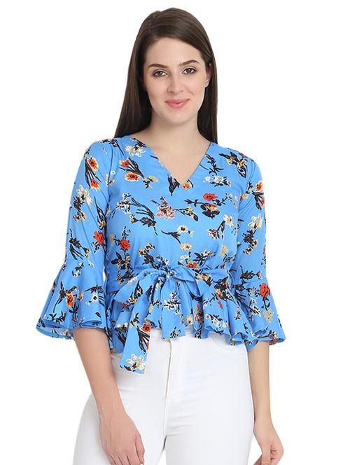 tie front floral top - 16584544 - Very Small Image - 1