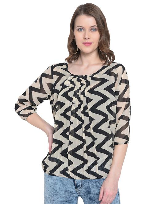 round neck pleated chevron top - 16584653 - Very Small Image - 1