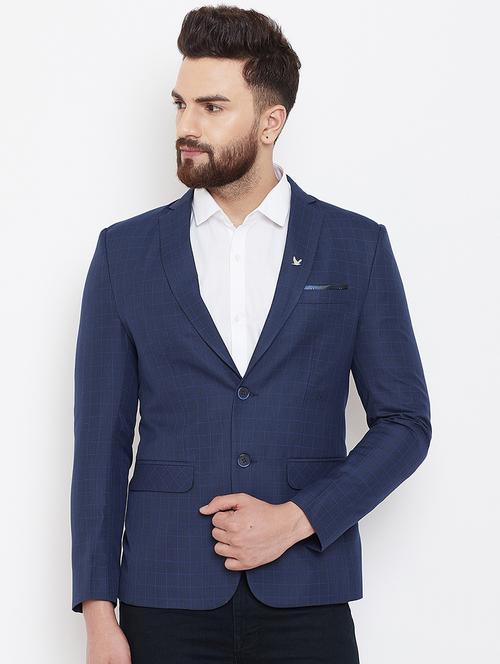 navy blue checkered single breasted casual blazer - 16584842 - Very Small Image - 1
