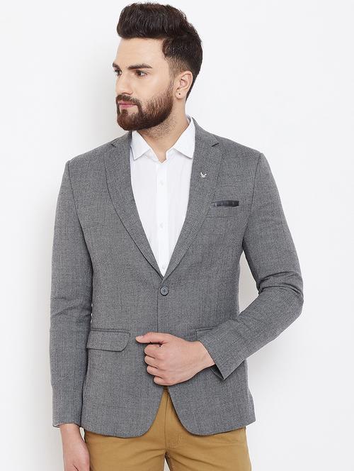 grey solid single breasted casual blazer - 16584843 - Very Small Image - 1