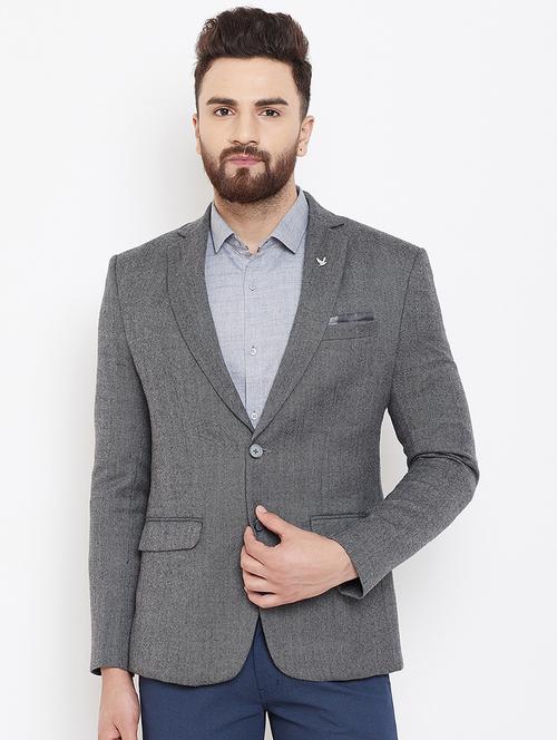 grey solid single breasted casual blazer - 16584844 - Very Small Image - 1