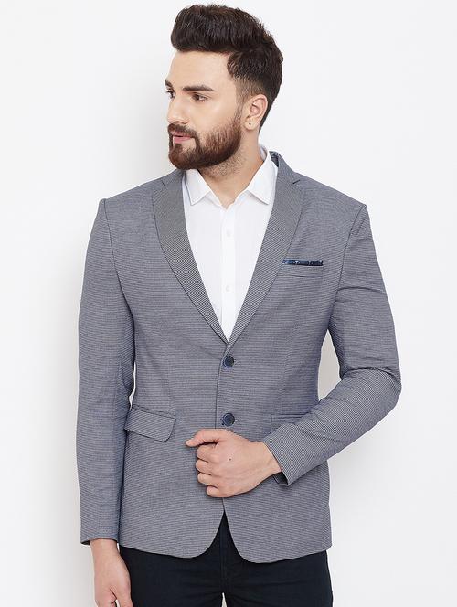 grey self design single breasted casual blazer - 16584846 - Very Small Image - 1