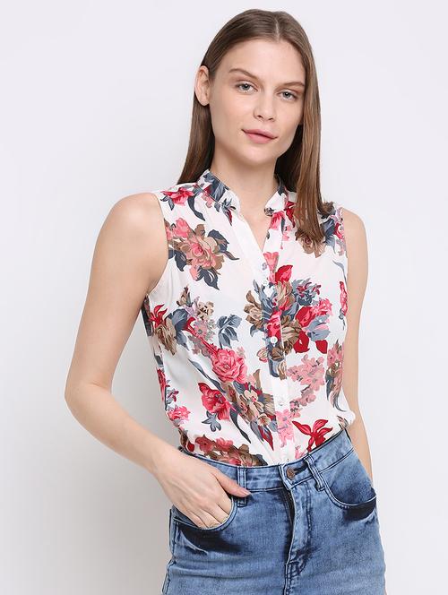 mandarin neck floral shirt - 16584942 - Very Small Image - 1