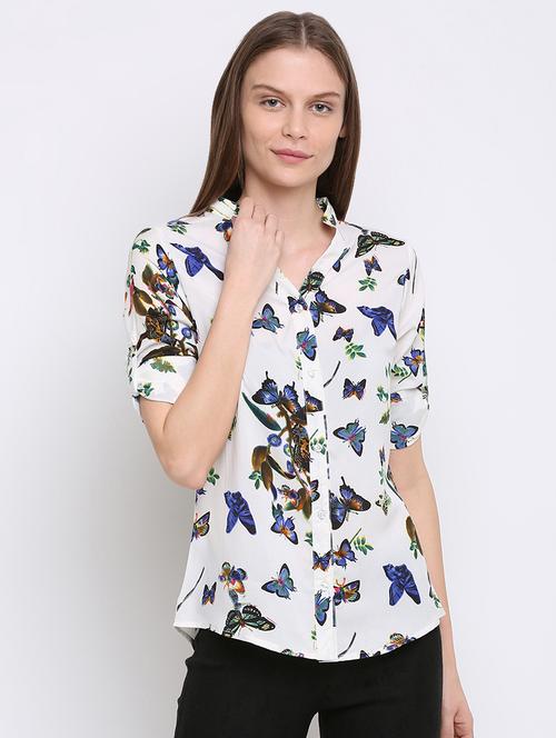 mandarin neck butterfly print shirt - 16584944 - Very Small Image - 1