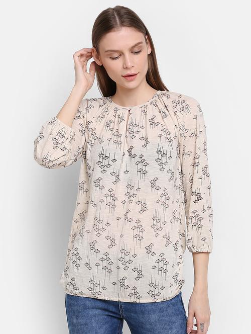 keyhole neck gathered floral top - 16584982 - Very Small Image - 1