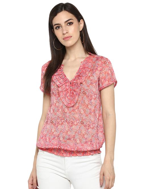 ruffle detail floral blouson top - 16585339 - Very Small Image - 1