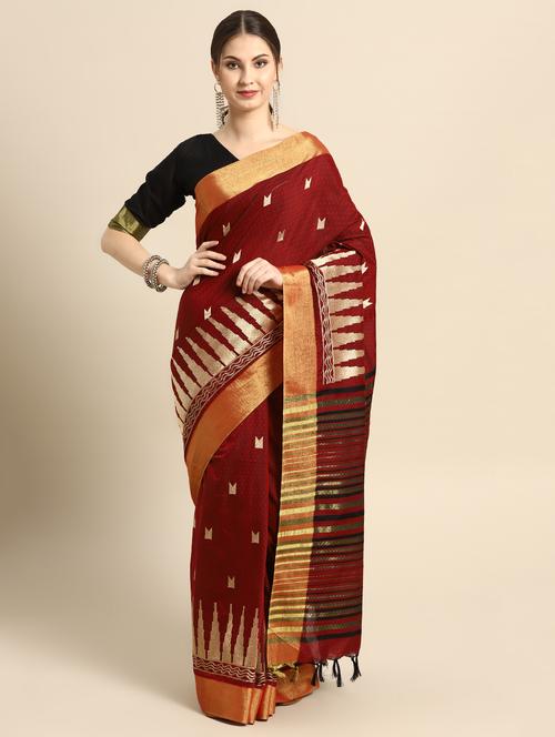 geometric bordered saree with blouse - 16585474 - Very Small Image - 1