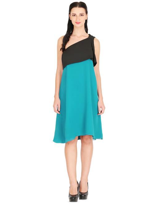 single shoulder color block shift dress - 16585534 - Very Small Image - 1