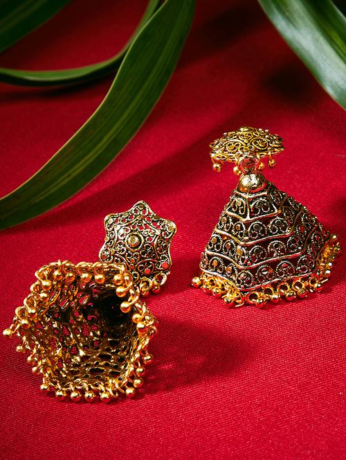 gold jhumka earring - 16585556 - Very Small Image - 1