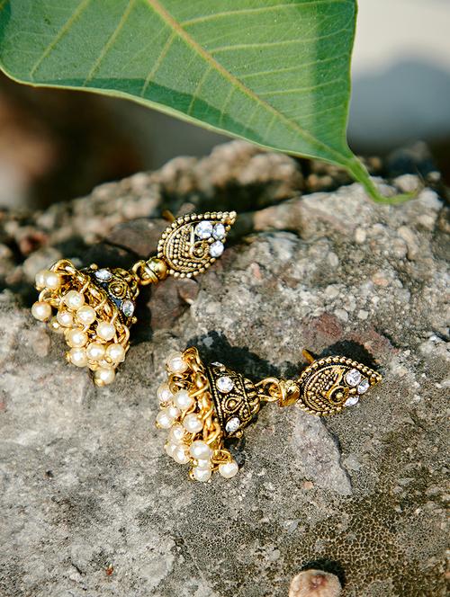gold metal jhumka earring - 16585566 - Very Small Image - 1