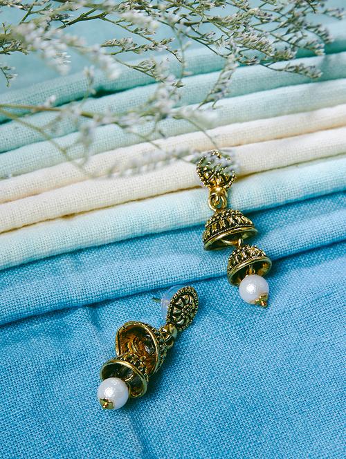 gold metal jhumka earring - 16585574 - Very Small Image - 1
