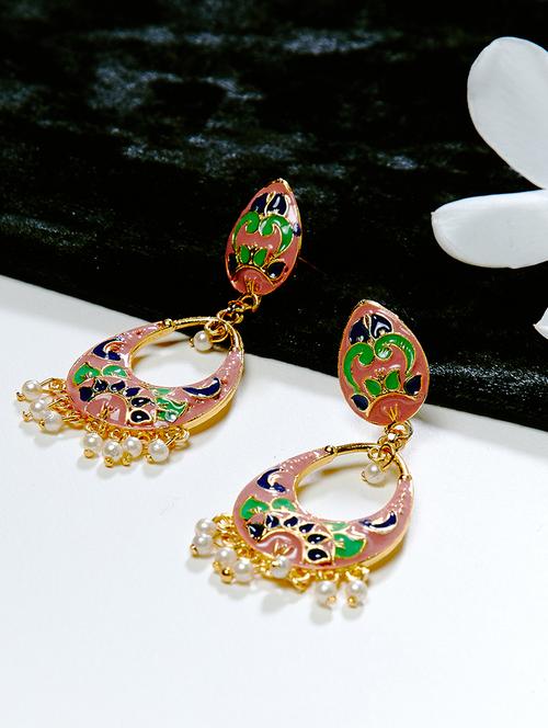 pink metal drop earring - 16585588 - Very Small Image - 1