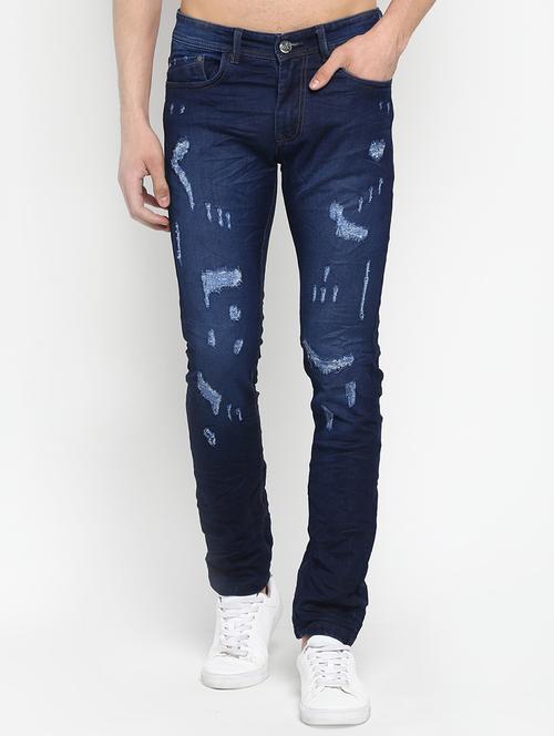 blue light washed distressed denim jeans - 16585694 - Very Small Image - 1