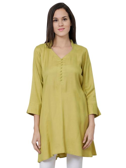 olive solid straight kurti - 16586307 - Very Small Image - 1
