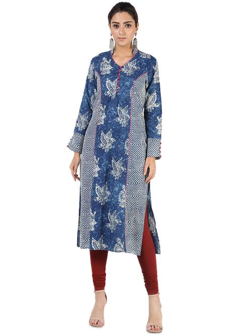 indigo printed straight kurta - 16586314 - Very Small Image - 1