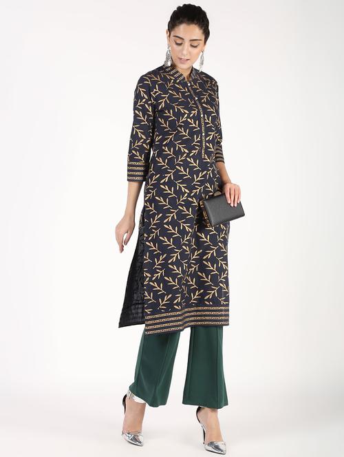 foil printed straight kurta - 16586319 - Very Small Image - 1