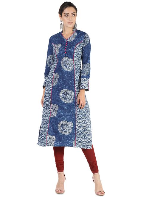 indigo printed straight kurta - 16586332 - Very Small Image - 1