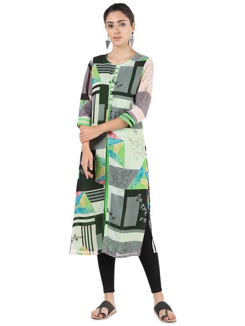 abstract printed straight kurta - 16586338 - Very Small Image - 1