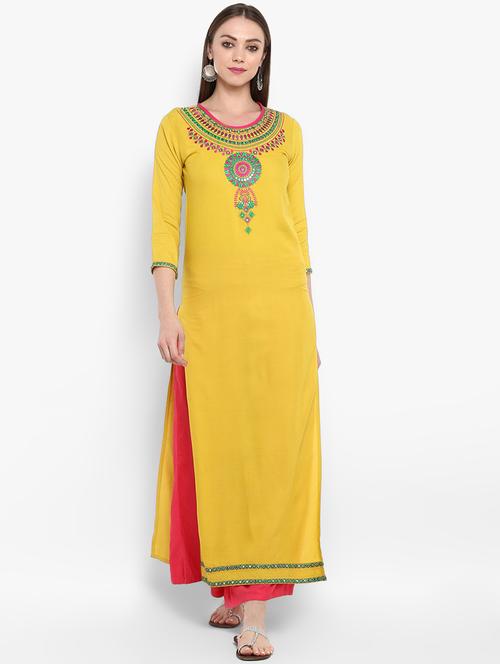 embroidered straight kurta with palazzo set - 16586339 - Very Small Image - 1