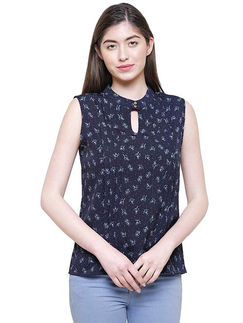 pin tucked key hole neck floral top - 16586850 - Very Small Image - 1