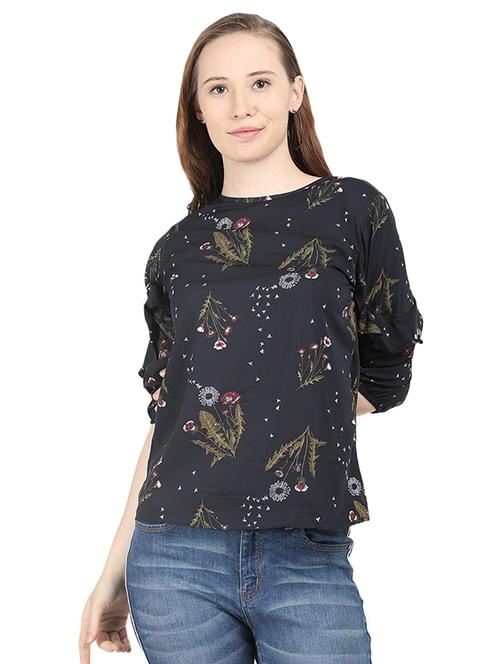round neck ruffle detail top - 16586856 - Very Small Image - 1