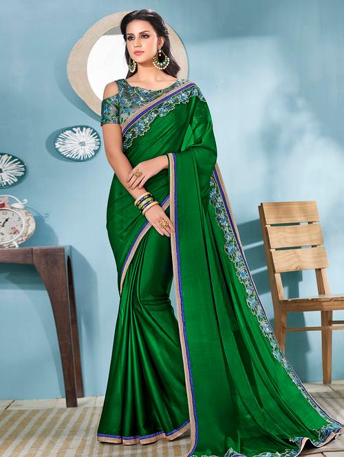 bordered embroidered saree with blouse - 16588093 - Very Small Image - 1