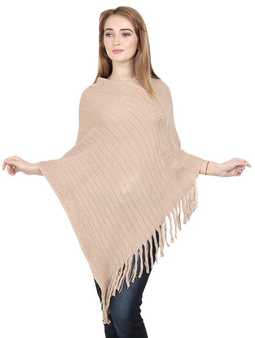 round neck fringe hem poncho - 16588608 - Very Small Image - 1