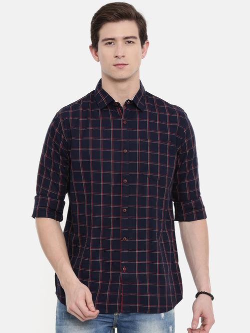 navy blue checkered casual shirt - 16588689 - Very Small Image - 1