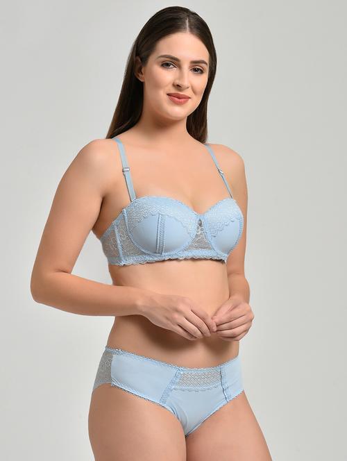 detachable strap laced bras and panty set - 16589473 - Very Small Image - 1