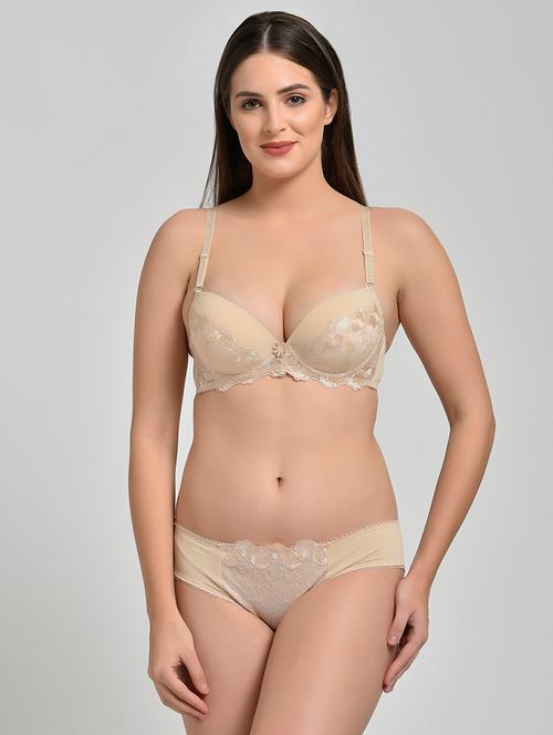 floral patch laced bras and panty set - 16589480 - Very Small Image - 1