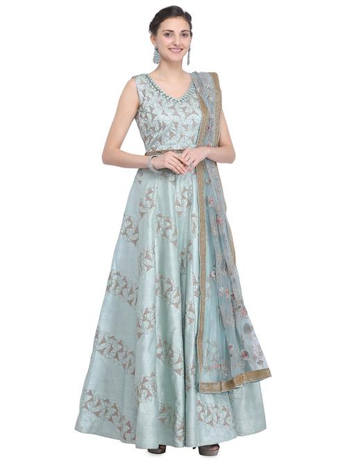 turquoise semi-stitched suit - 16591863 - Very Small Image - 1