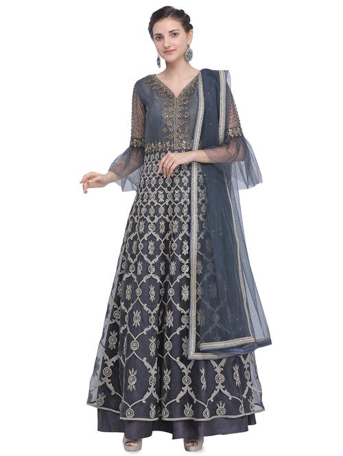embroidered anarkali semi-stitched suit - 16591870 - Very Small Image - 1