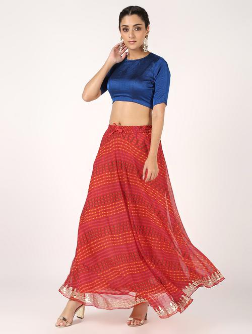 gota work leheriya print flared skirt - 16592323 - Very Small Image - 1