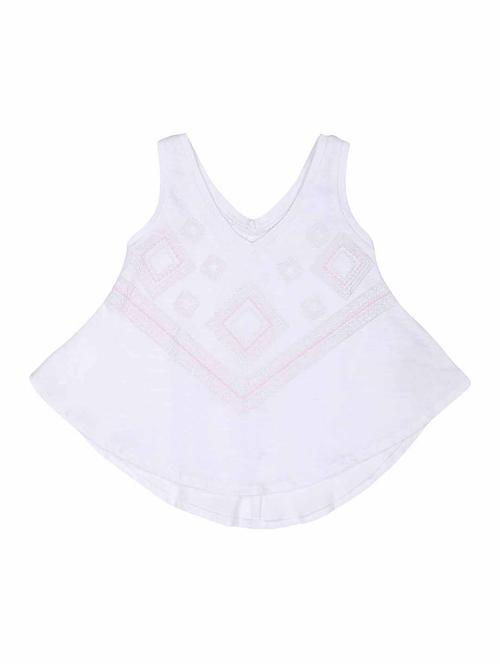 v neck embroidered curved hem top - 16593026 - Very Small Image - 1
