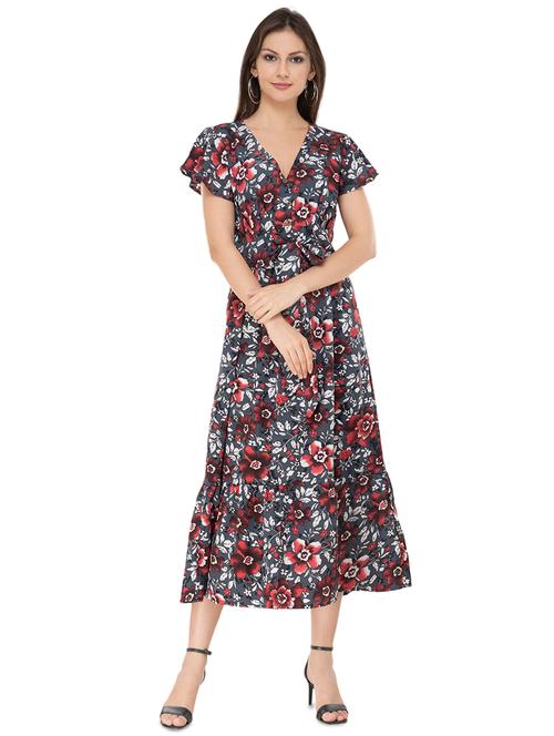 tie front floral fit & flare dress - 16593619 - Very Small Image - 1