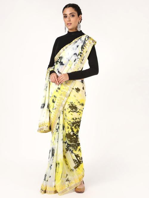 women's tie & dye yellow colored saree with blouse - 16593700 - Very Small Image - 1