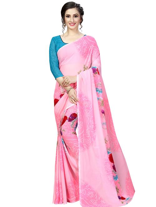 floral printed saree with blouse - 16595662 - Very Small Image - 1