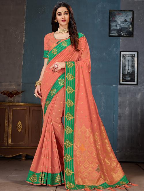 floral bordered woven saree with blouse - 16595968 - Very Small Image - 1