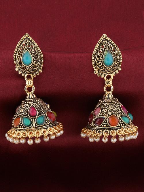 gold jhumka earrings - 16596824 - Very Small Image - 1