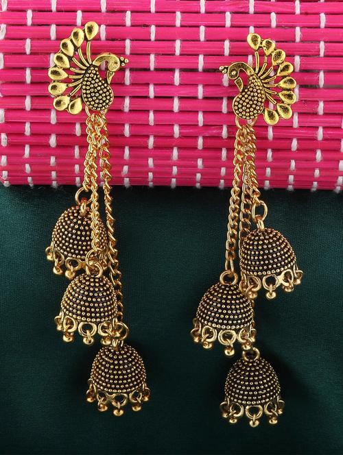 gold metal jhumka earring - 16596841 - Very Small Image - 1
