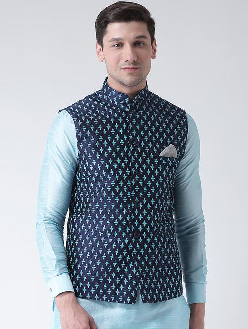 navy blue printed nehru jacket - 16597179 - Very Small Image - 1