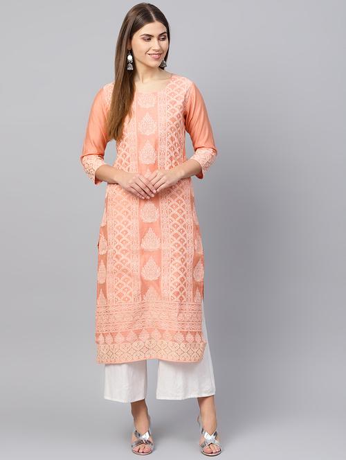 chikankari chanderi straight kurta - 16598707 - Very Small Image - 1