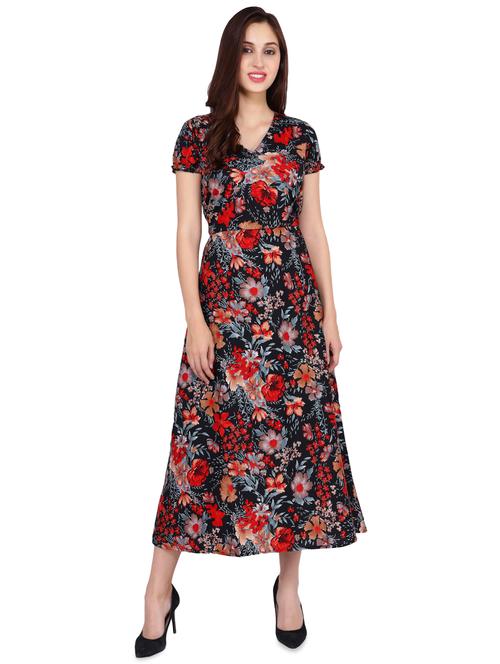 v neck floral a-line dress - 16600192 - Very Small Image - 1