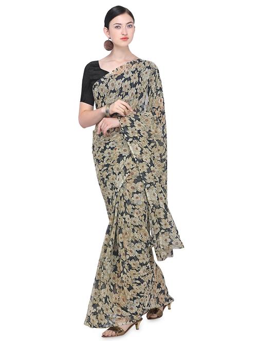 floral printed saree with blouse - 16600355 - Very Small Image - 1