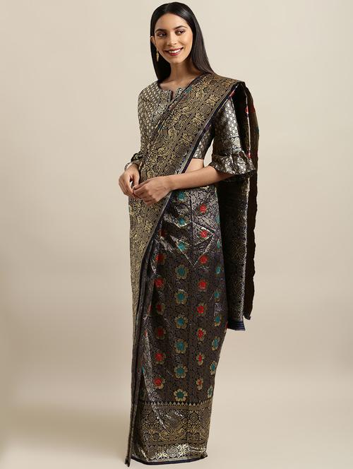 floral banarasi saree with blouse - 16600367 - Very Small Image - 1