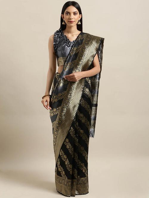 ethnic motif banarasi saree with blouse - 16600374 - Very Small Image - 1