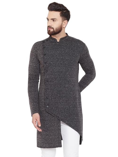 black melange asymmetric kurta - 16600802 - Very Small Image - 1