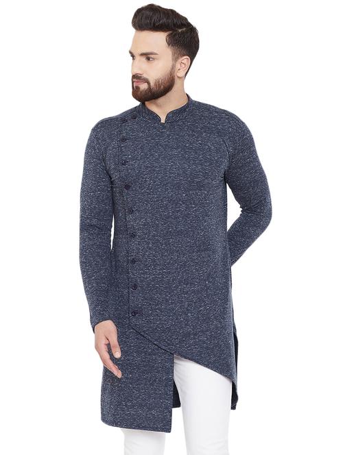 navy blue melange asymmetric kurta - 16600804 - Very Small Image - 1