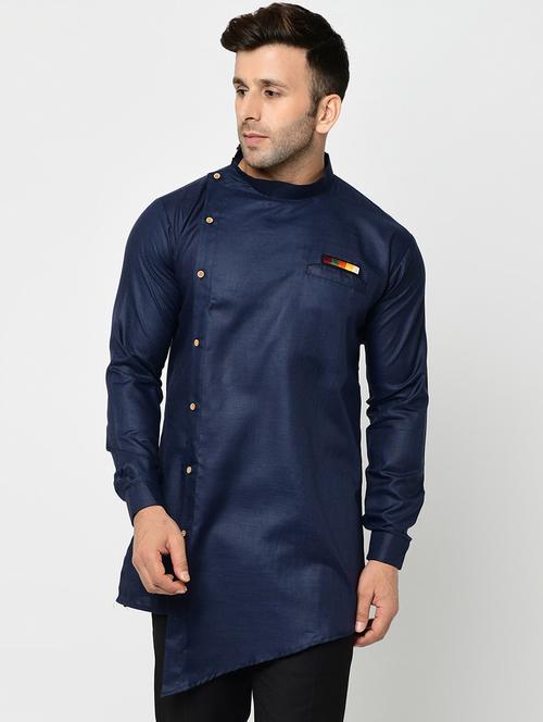 navy blue solid asymmetric kurta - 16601825 - Very Small Image - 1