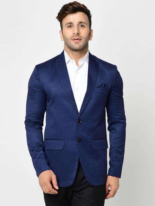 navy blue solid single breasted casual blazer - 16601843 - Very Small Image - 1
